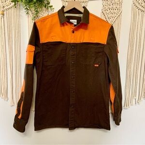 HEYBO Men’s Field Shirt Long Sleeve Hunting Outdoors Brown Blaze Orange‎ Small